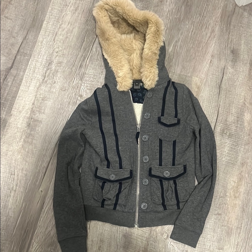 Marc Jacobs Gray Hoodie with Sherpa lining and faux fur hood